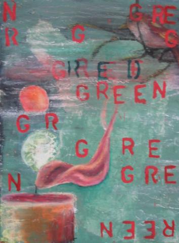 GreenREd, 300, Acrylic paint, 11"x24”, Art by Caroline Z. Marcos